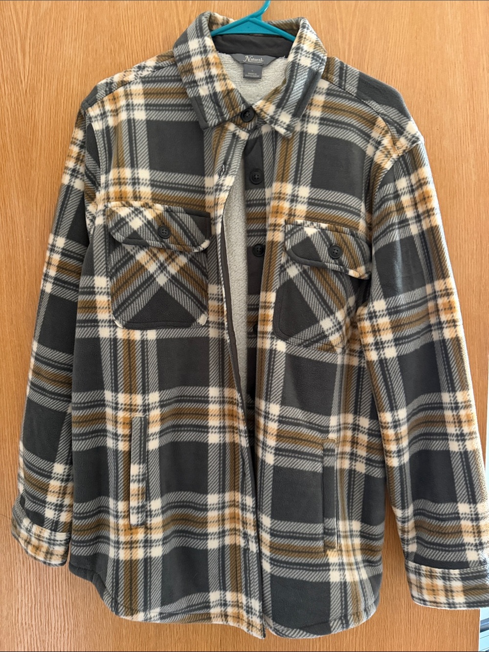 Natural Reflections Gray and Cream Plaid Fleece Shacket